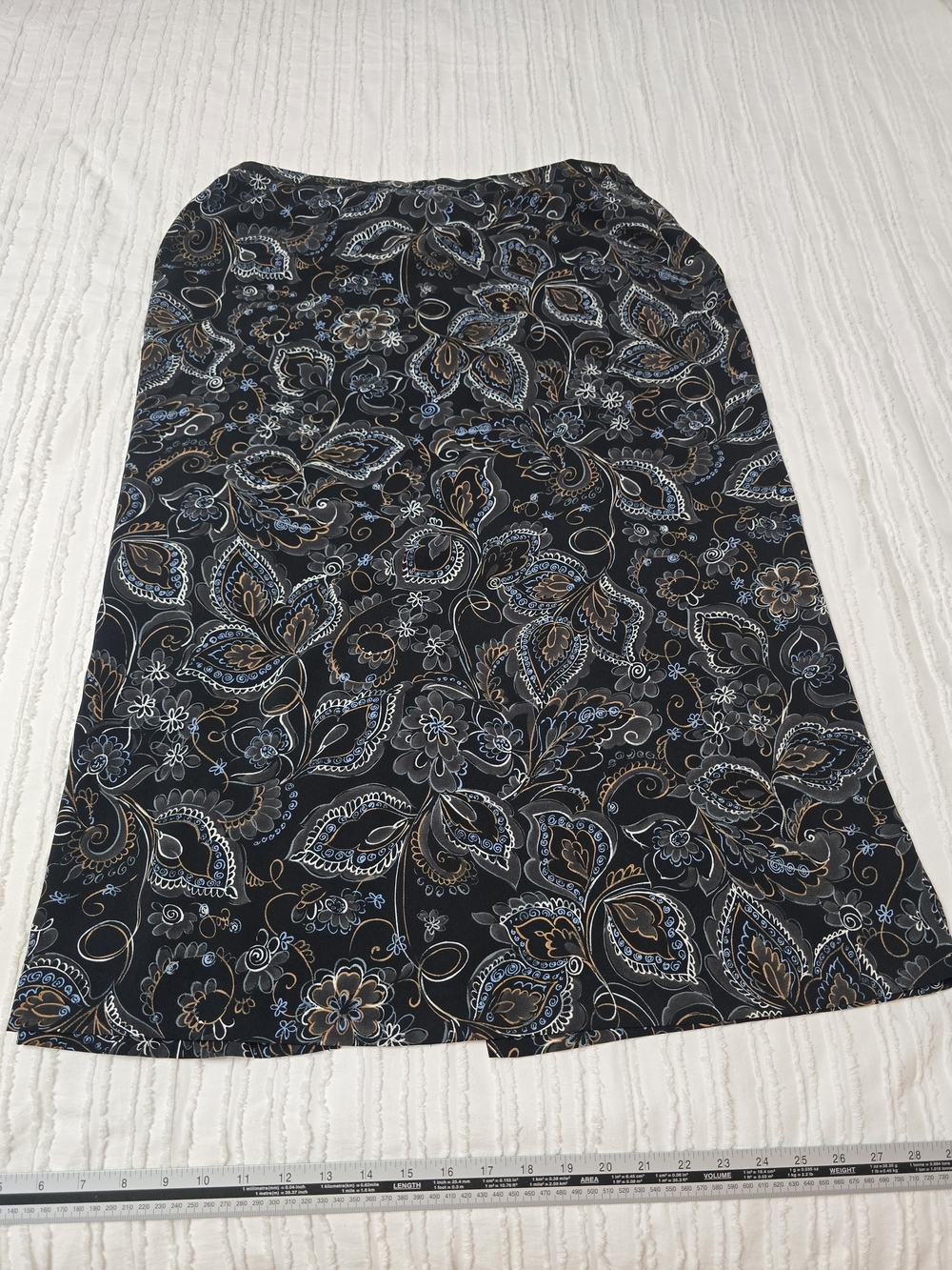 Women's Black Paisley Maxi Skirt with Blue & Brown Accents